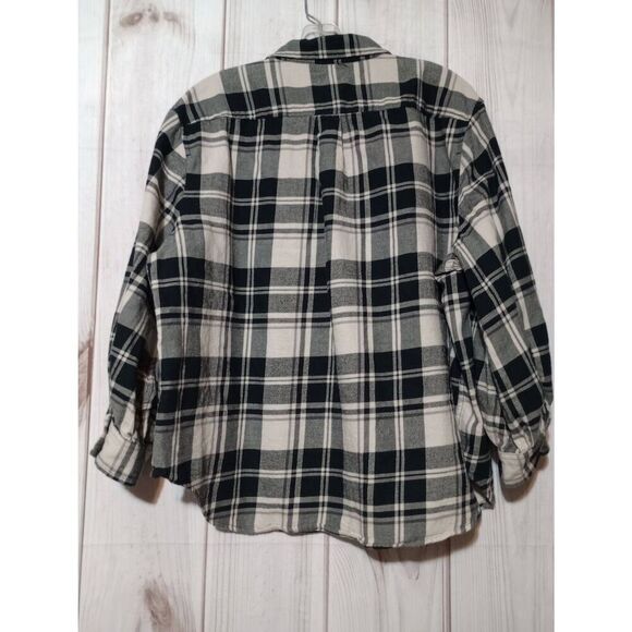 Free Assembly Shirt Ladies 3x Flannel Button Front Long Sleeve Black Cream - Picture 2 of 7